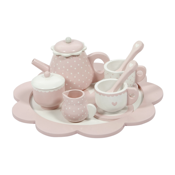 serviço de chá em madeira - rosa